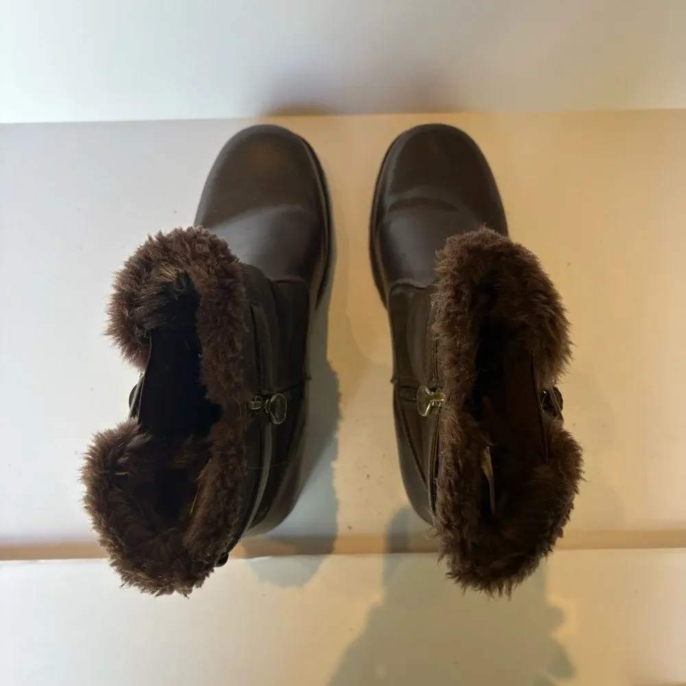 Trotter's Brown Faux Fur-Lined Women's Mid-Calf Boots Size 9M Side Zip